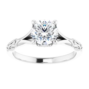14K White 6.5 mm Round Solitaire Engagement Ring Mounting