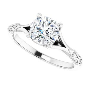 14K White 6.5 mm Round Solitaire Engagement Ring Mounting